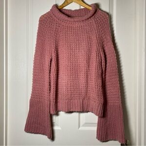 Anthropologie Chunky Wool Bell Sleeves Dionne Knit Pullover Sweater Large Pink